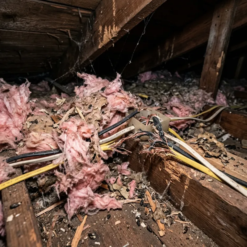 Contaminated ceiling insulation being assessed in a Parkville roof space