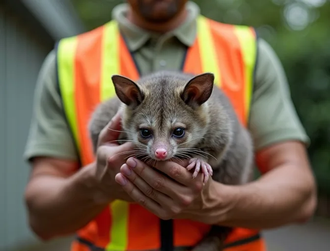 Animal handler safely recovering a deceased possum in Parkville